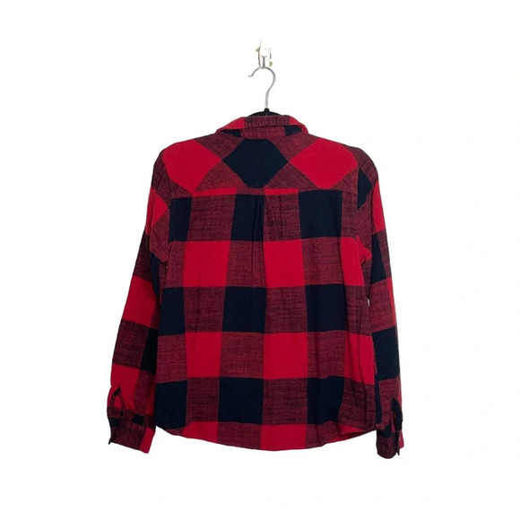 Maurices 100% Cotton Relaxed Fit Red Black Plaid Button Down Shirt Medium Women - Picture 6 of 11